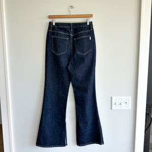 Oliver Logan Russel Denim High Waist Slit Hem Flared Jeans Blue 27