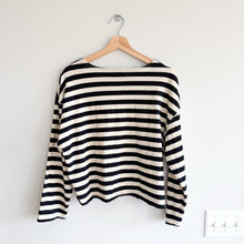 Load image into Gallery viewer, Perfectwhitetee Taylor Striped Long Sleeve Cropped Top Black Cream M
