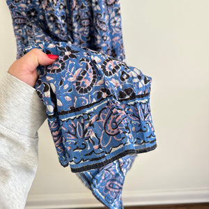 Cleobella Autumn Paisley Print Flutter Sleeve Smocked Midi Dress Blue L