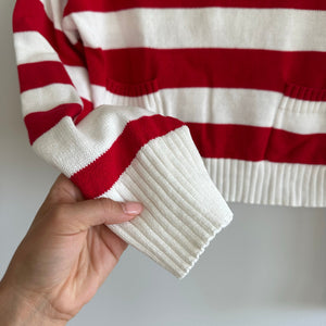 Express Knit Cropped Striped Sweater Red White XS