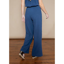 Load image into Gallery viewer, Bobi Beach Coast High Rise Pull On Smocked Waist Cotton Wide Leg Pants Blue L
