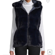 Load image into Gallery viewer, La Fiorentina Reversible Faux Fur Hooded Zip Up Vest Navy
