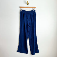Load image into Gallery viewer, Bobi Beach Coast High Rise Pull On Smocked Waist Cotton Wide Leg Pants Blue L
