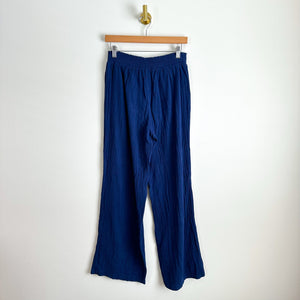 Bobi Beach Coast High Rise Pull On Smocked Waist Cotton Wide Leg Pants Blue L