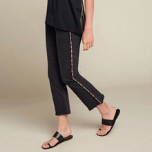 Load image into Gallery viewer, JOHNNY WAS Cropped Baby Boot Embroidered Stripe Raw Hem Jeans Black 29
