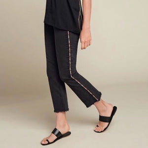 JOHNNY WAS Cropped Baby Boot Embroidered Stripe Raw Hem Jeans Black 29