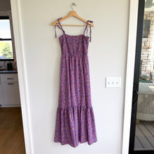 Load image into Gallery viewer, Buddy Love Edie Tie Shoulder Floral Print Smocked Tiered Maxi Dress Purple S

