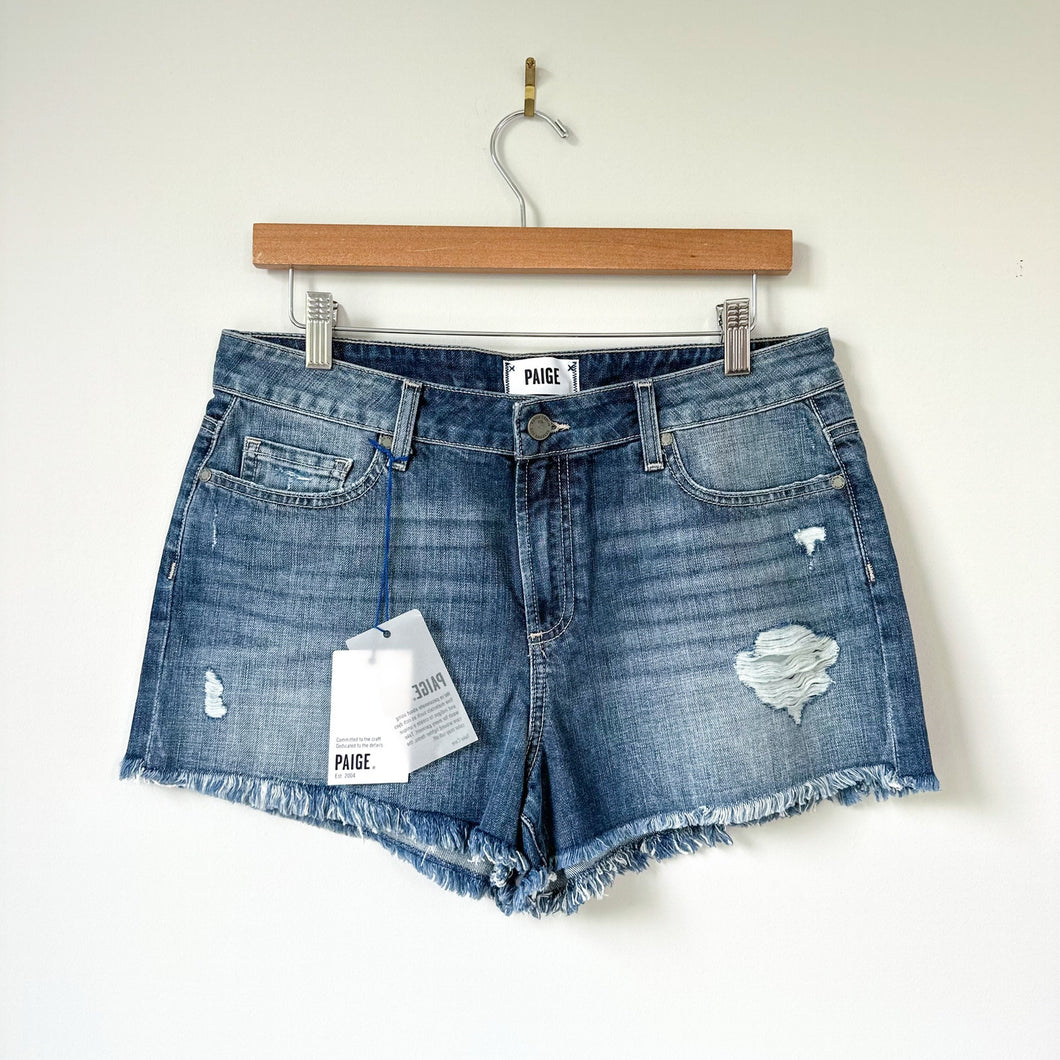 Paige Daryn Distressed Mid Rise Cut-Off Jean Shorts Blue 30 NWT