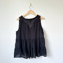 Load image into Gallery viewer, Tuckernuck Salty Paloma Cotton Split Neck Sleeveless Tiered Peplum Top Black L
