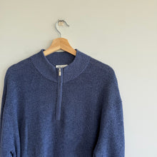 Load image into Gallery viewer, Peter Millar Wool Blend Ribbed Knit Mock Neck 1/4 Zip Pullover Sweater Blue XL
