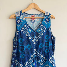 Load image into Gallery viewer, Johnny Was Drawstring Tank Linen Floral Patchwork Midi Tank Dress Blue M
