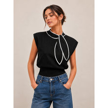 Load image into Gallery viewer, Commense Tie Neck Sleeveless Knit Crew Neck Blouse Black L NWT

