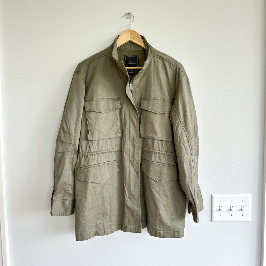 Sanctuary Otis Zip Up Drawcord Waist Outdoor Utility Jacket Green S