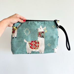 Atenti Mama Llama Embroidered Zipper Closure Pouch Wallet Clutch Blue