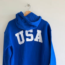 Load image into Gallery viewer, Polo Ralph Lauren USA American Flag Patch Fleece Hoodie Sweatshirt Royal Blue M

