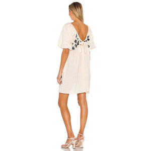 Free People Fiona Embroidered Scoop Neck Mini Dress Cream/Black S