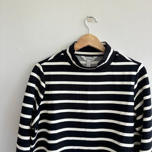 Spanx x Evereve Air Essentials Mock Pullover Striped Black/Porcelain L NWT