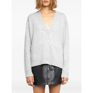 Zadig & Voltaire Cashmere Strass Mirkaz Embellished Knit Button Front Cardigan L