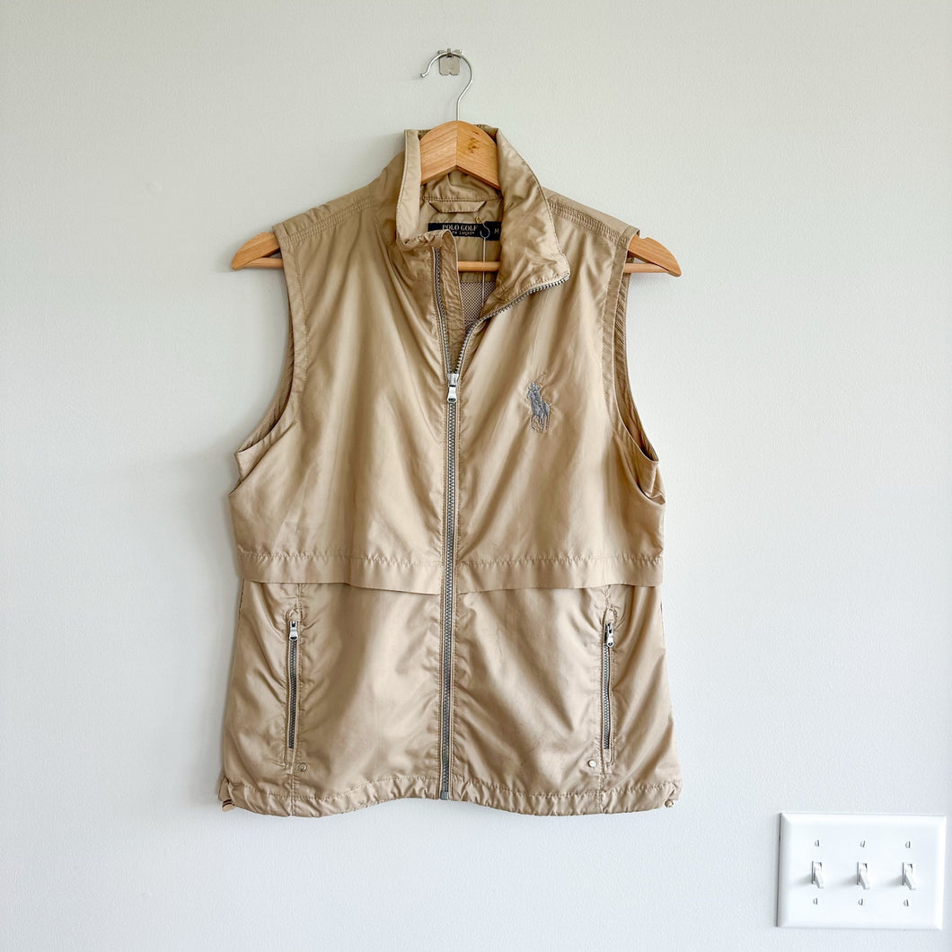 Polo Golf Ralph Lauren Oversized Logo Zip Up Vest Tan