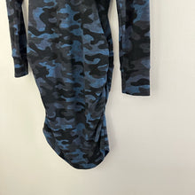 Load image into Gallery viewer, Sundry Camo Print 3/4 Sleeve Knee Length Round Neck Sweater Dress Blue/Black 2
