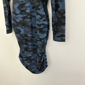 Sundry Camo Print 3/4 Sleeve Knee Length Round Neck Sweater Dress Blue/Black 2