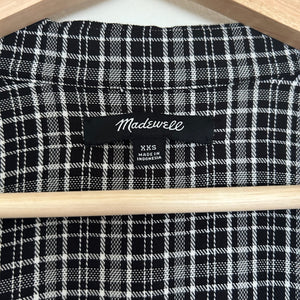 Madewell Central Thompson Plaid Tulip Hem Shirt Dress Black 2XS
