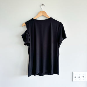 Joseph Ribkoff Keyhole Cut Out Short Sleeve Cold Shoulder Top Black 14 NWT