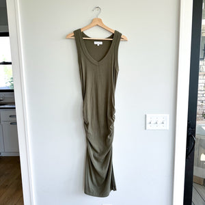 Michael Stars Wren Ruched Side Bodycon Ribbed Dress Topiary Green M