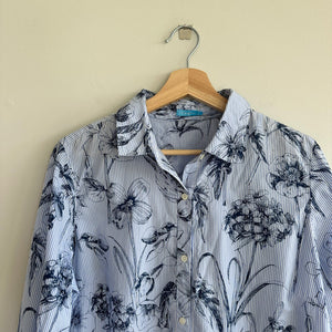 J. Mclaughlin Lois Floral Striped Button Down Shirt Blue L