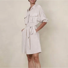 Load image into Gallery viewer, Banana Republic Linen Blend Button Up Utility Long Sleeve Shirt Dress Cream S

