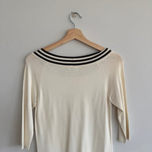 Load image into Gallery viewer, Max Mara Silk Striped Trim Round Neck 3/4 Sleeve Pullover Sweater S
