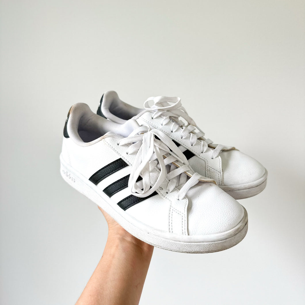 Adidas Grand Court Lace Up Leather Low Top Sneakers White Black 7.5