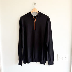 Peter Millar Autumn Crest Wool-Silk Blend 1/4 Zip Long Sleeve Sweater Black XL