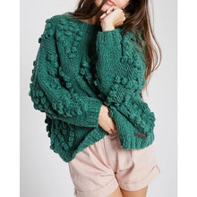 Load image into Gallery viewer, Wishlist Pom Pom Heart Oversized Chunky Knit Pullover Sweater Green S
