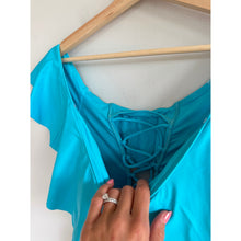 Load image into Gallery viewer, La Blanca Off Shoulder Ruffles Trim One Piece Swimwear Blue 12 NWT
