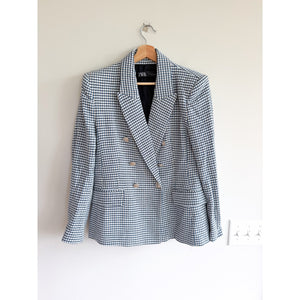 Zara Houndstooth Double-Breasted Long Sleeve Blazer Blue White L