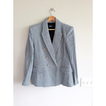 Load image into Gallery viewer, Zara Houndstooth Double-Breasted Long Sleeve Blazer Blue White L
