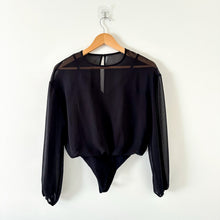 Load image into Gallery viewer, Wilfred Talmont Sheer Long Sleeve Chiffon Thong-Cut Bodysuit Black XS
