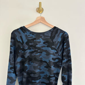 Sundry Camo Print 3/4 Sleeve Knee Length Round Neck Sweater Dress Blue/Black 2