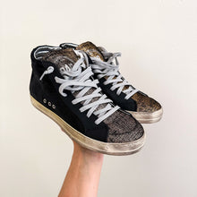 Load image into Gallery viewer, P448 Metallic Skate High Top Lace Up Sneakers Black/Gold 37

