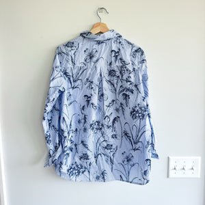 J. Mclaughlin Lois Floral Striped Button Down Shirt Blue L