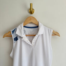 Load image into Gallery viewer, Slazenger Colorblock Print Sleeveless Golf Polo Shirt White/Blue XS
