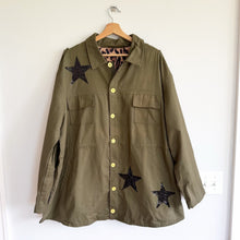Load image into Gallery viewer, "Not For You" Sequin Embellished Button Front Military Utility Jacket Green
