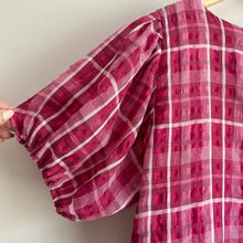 Load image into Gallery viewer, Madewell Plaid Puff-Sleeve Top Pink S
