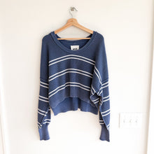 Load image into Gallery viewer, Aerie Beyond Scoop Neck Striped Knit Cropped Sweater Blue White M
