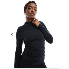 Load image into Gallery viewer, Abercrombie &amp; Fitch Mock Neck Long Sleeve Ruched Sides Top Black M
