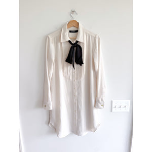 Lauren Ralph Lauren Georgette Tie Neck Casual Mini Shirt Dress White 8