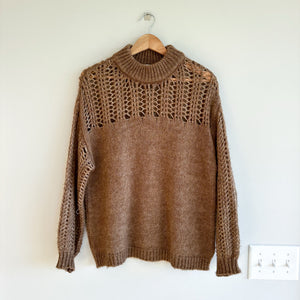 Sita Murt Anthropologie Wool Blend Mock Neck Crochet Pullover Sweater Brown 36