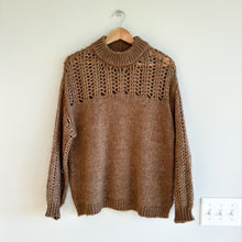 Load image into Gallery viewer, Sita Murt Anthropologie Wool Blend Mock Neck Crochet Pullover Sweater Brown 36
