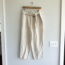 Load image into Gallery viewer, Ann Taylor Striped Belted Straight Leg High Rise Paperbag Pants Cream L
